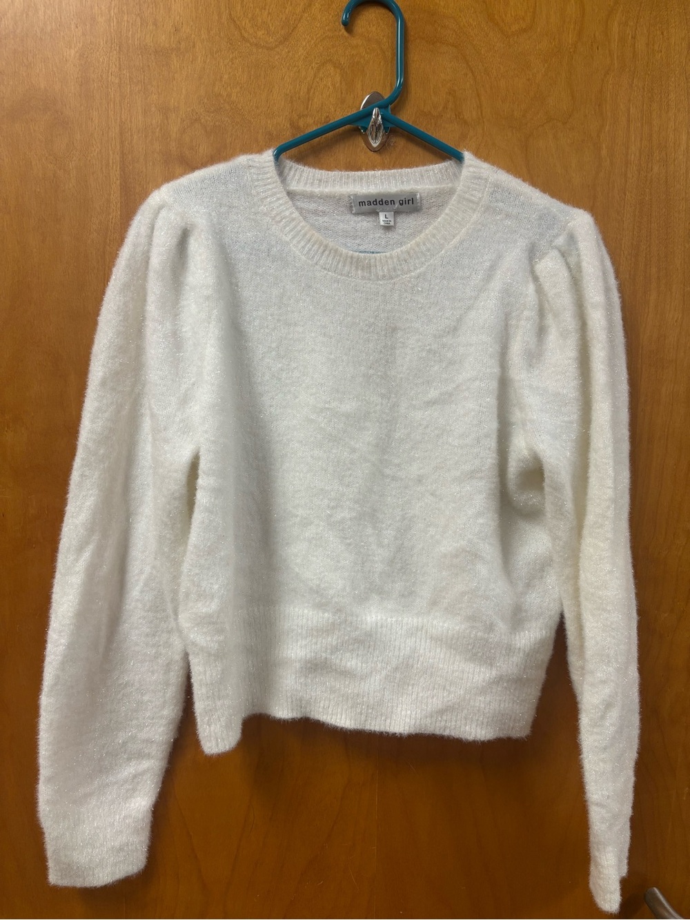 Madden Girl Ivory Fuzzy Crewneck Sweater